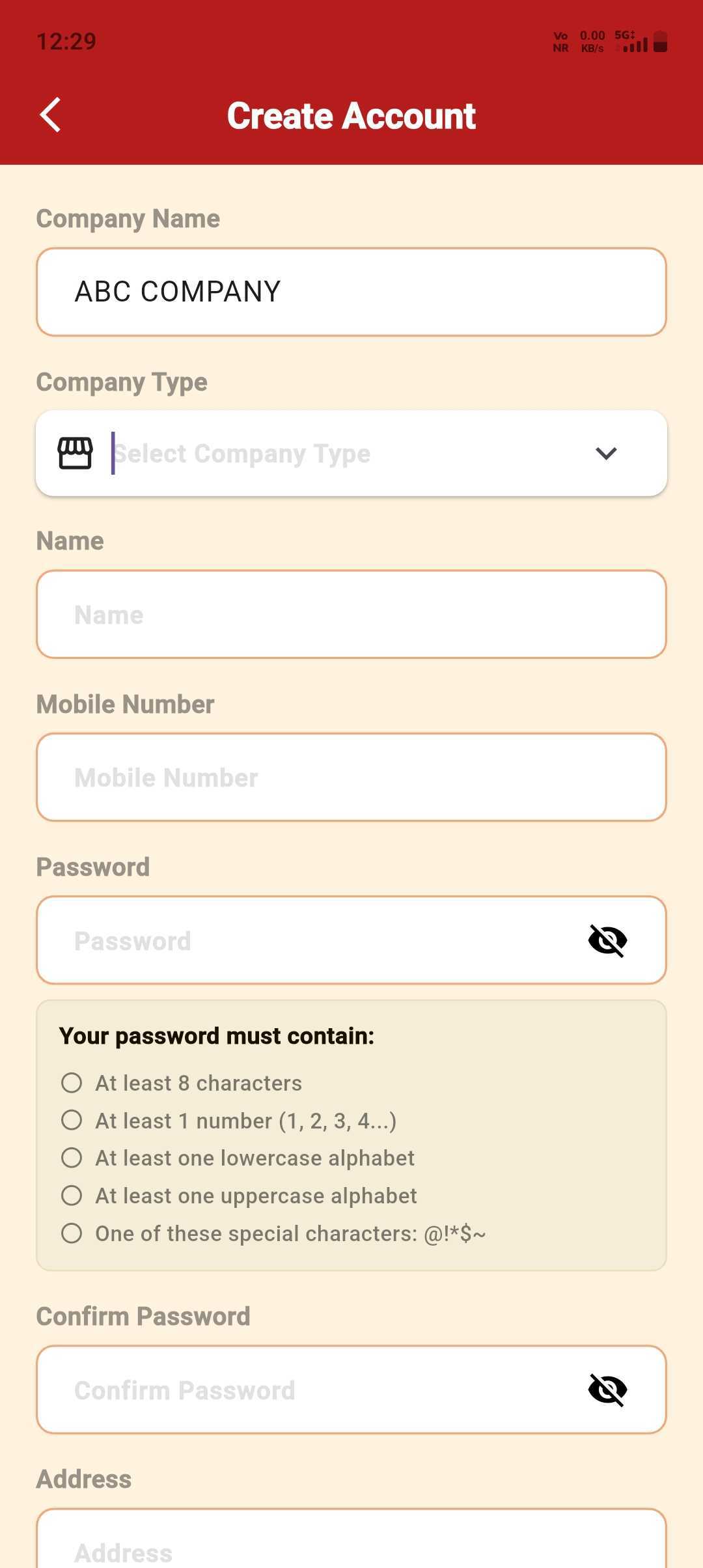 Company Registration — step 2: Enter Company Details
