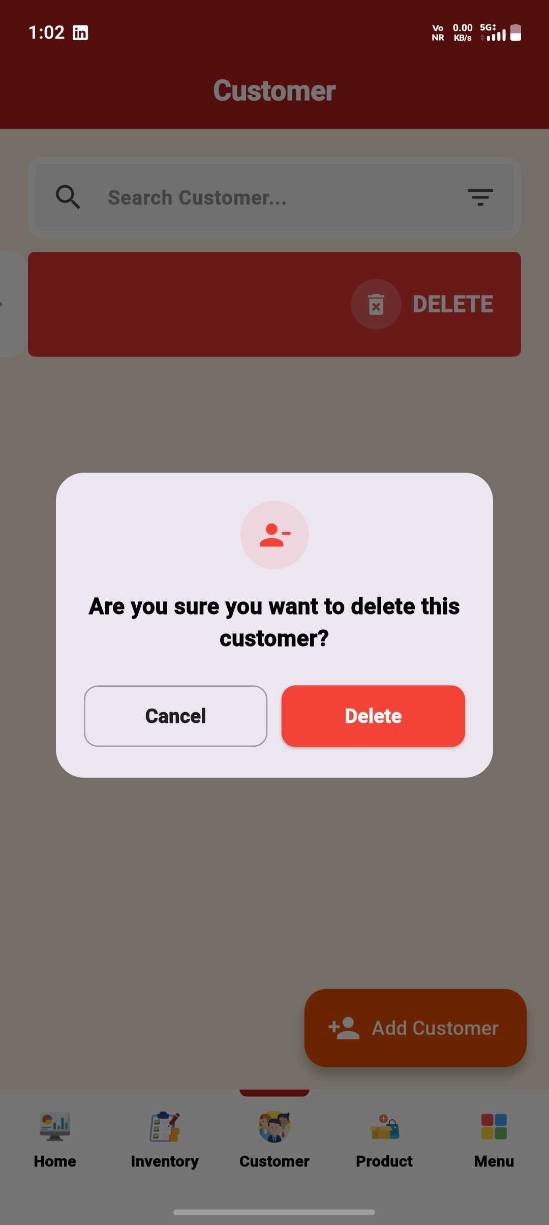Delete a Customer — Settled Customer — Can Delete — step 2: Confirm Deletion