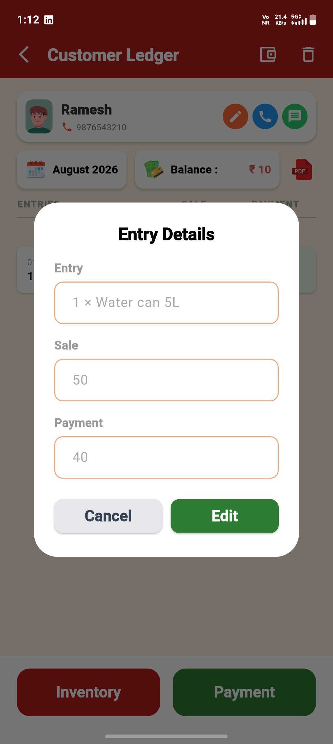 Record a Sale for a Customer — step 5: Tap to Review