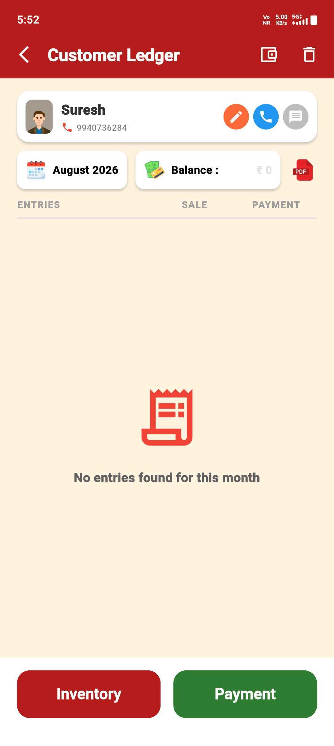 Customer Opening Balance — Customer Ledger Screen Opening Balance — step 3: Tap Wallet
