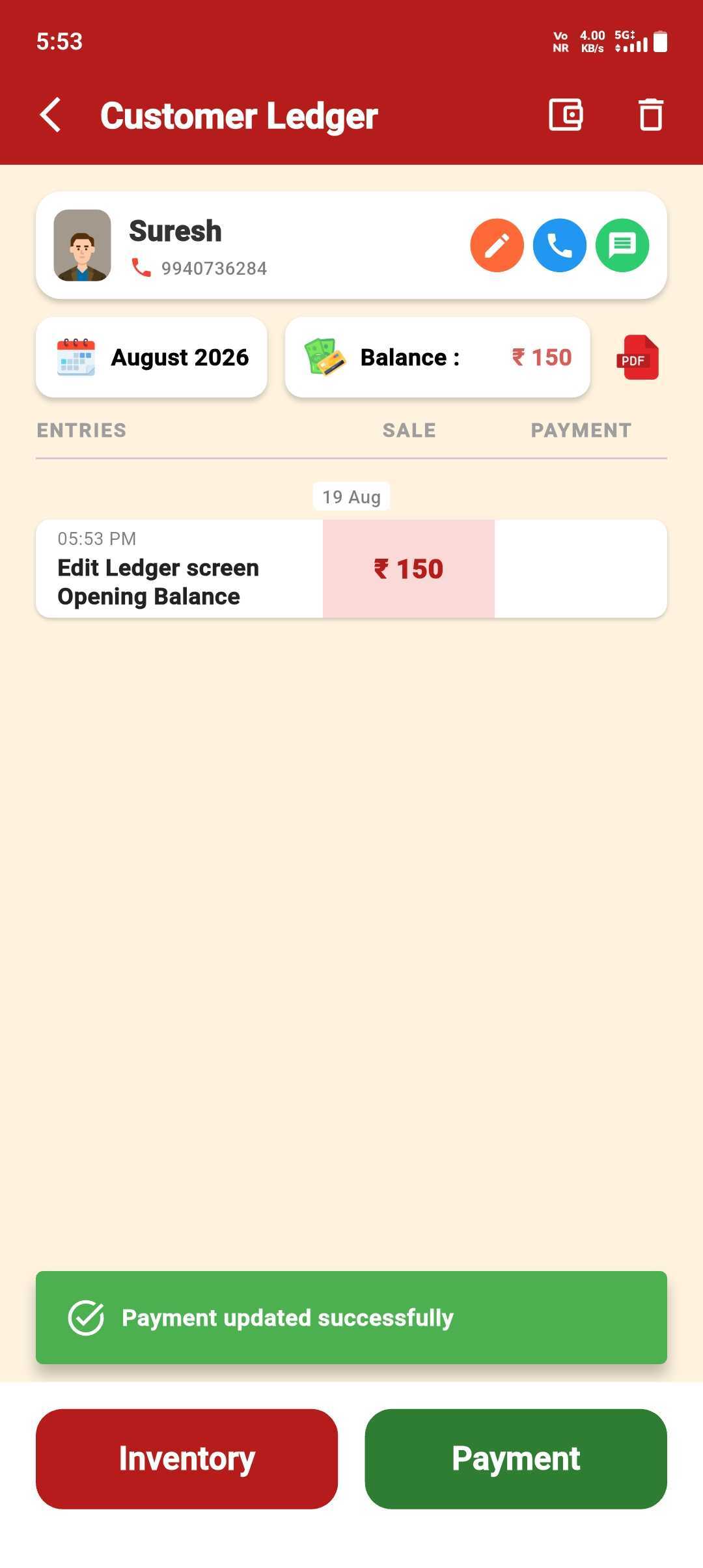 Customer Opening Balance — Customer Ledger Screen Opening Balance — step 7: Ledger Stays Accurate