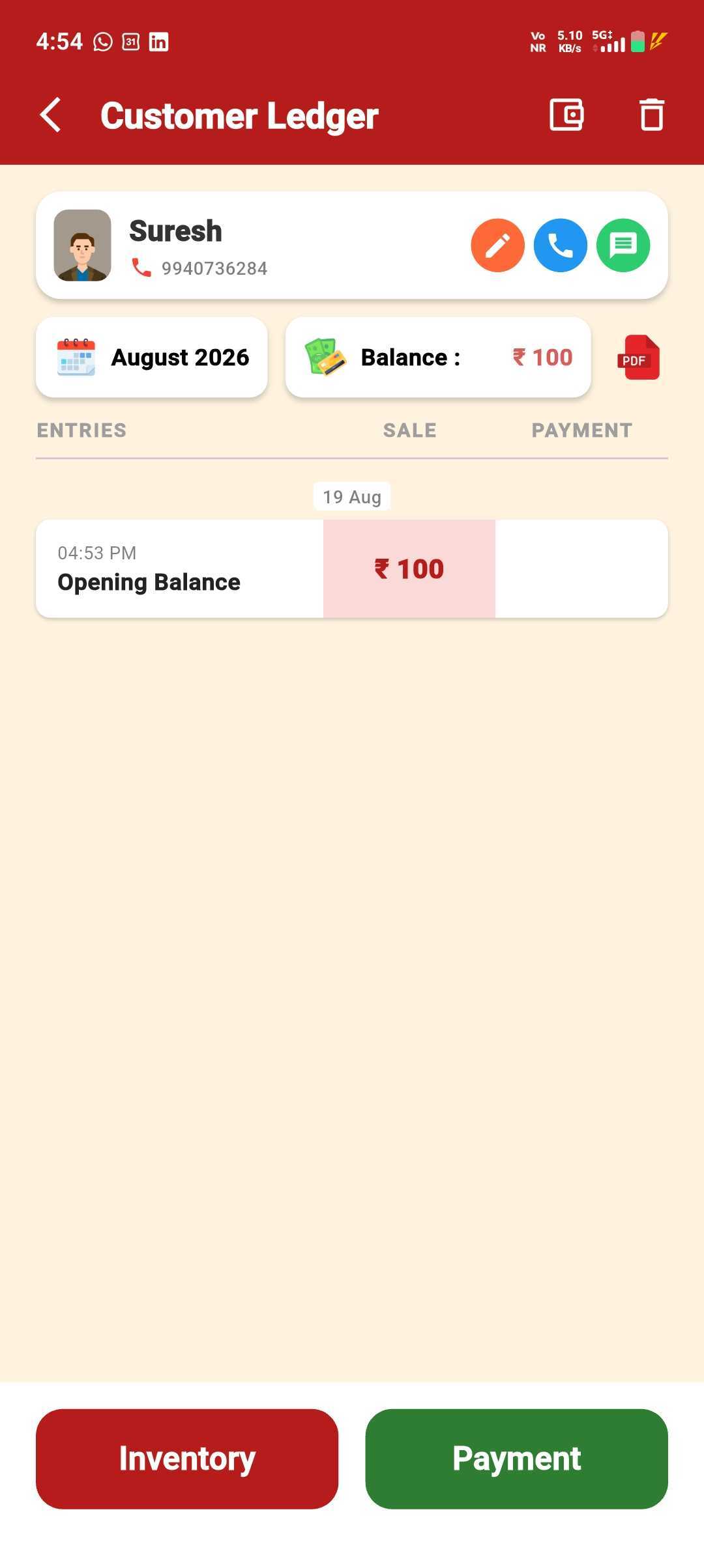 Customer Opening Balance — Customer Add Form Opening Balance — step 5: Balance Already Applied