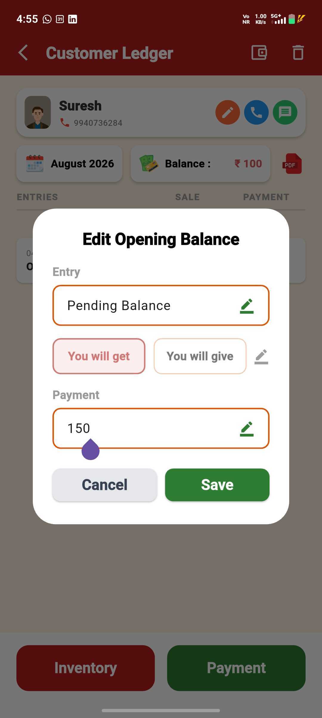 Customer Opening Balance — Customer Add Form Opening Balance — step 6: Edit Anytime