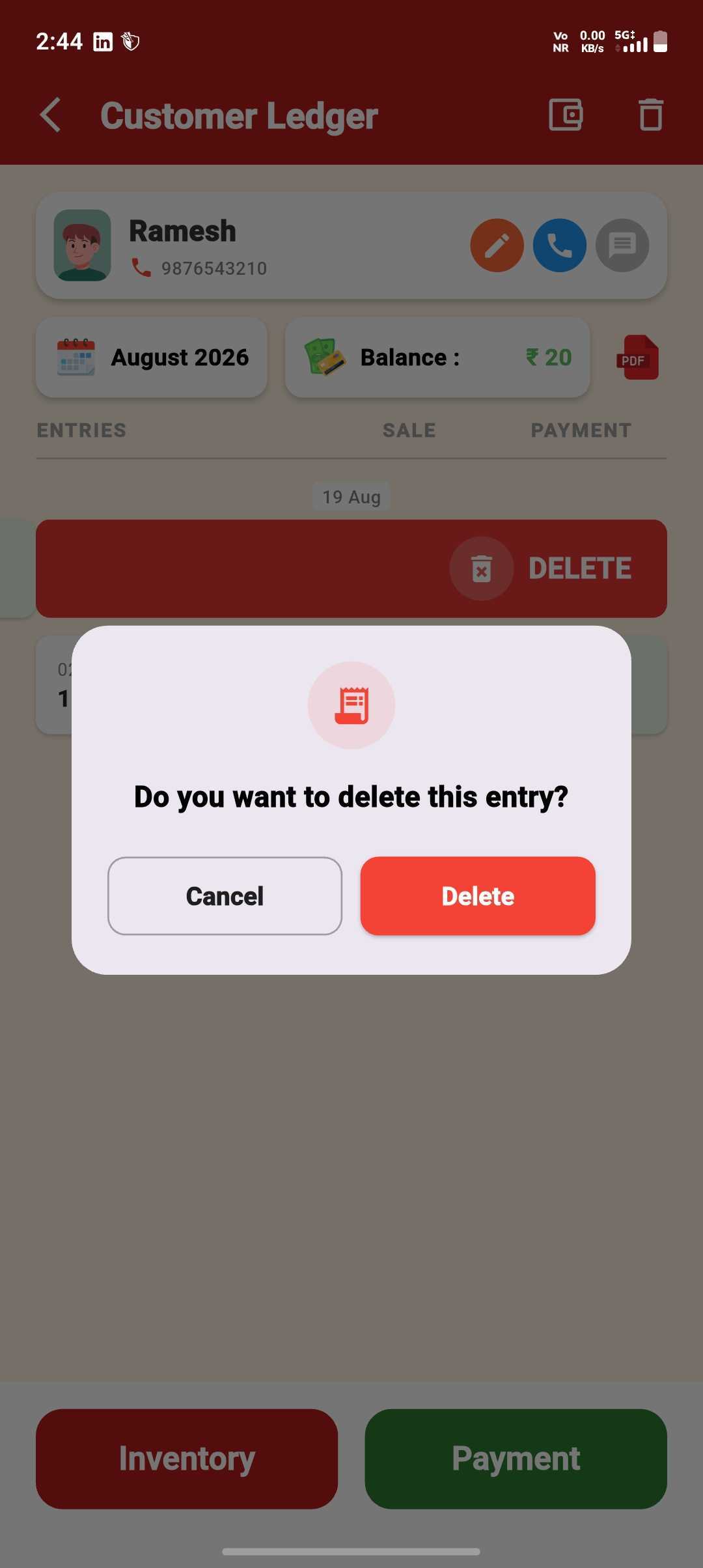 Delete a Payment Entry — step 2: Confirm the Delete