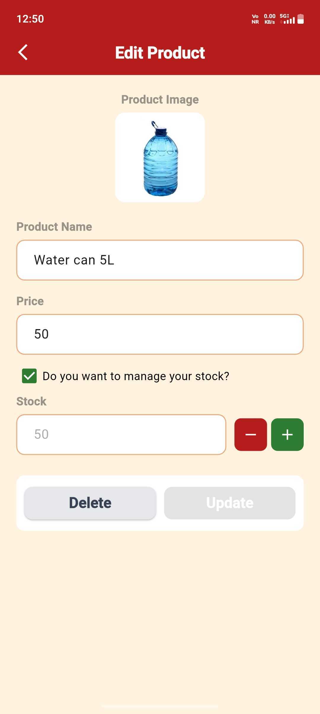 Delete a Product — step 2: Tap Delete