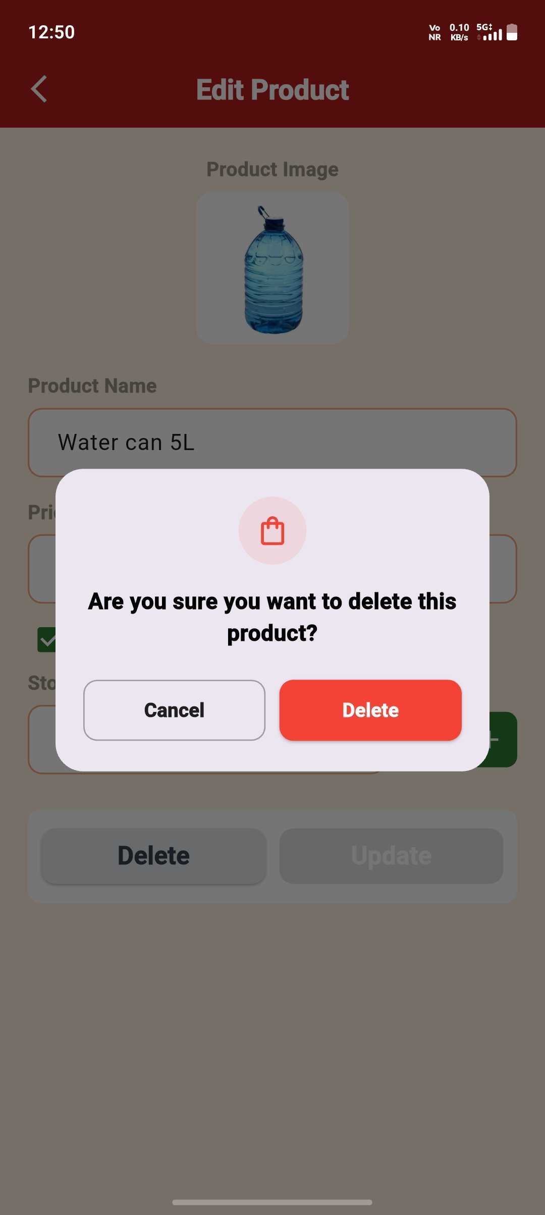 Delete a Product — step 3: Confirm Deletion