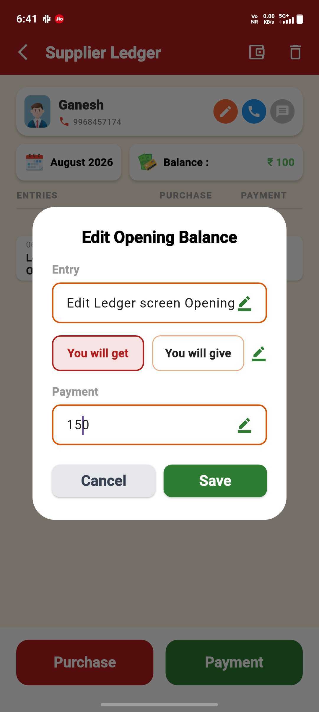 Supplier Opening Balance — Supplier Ledger Screen Opening Balance — step 6: Edit Anytime