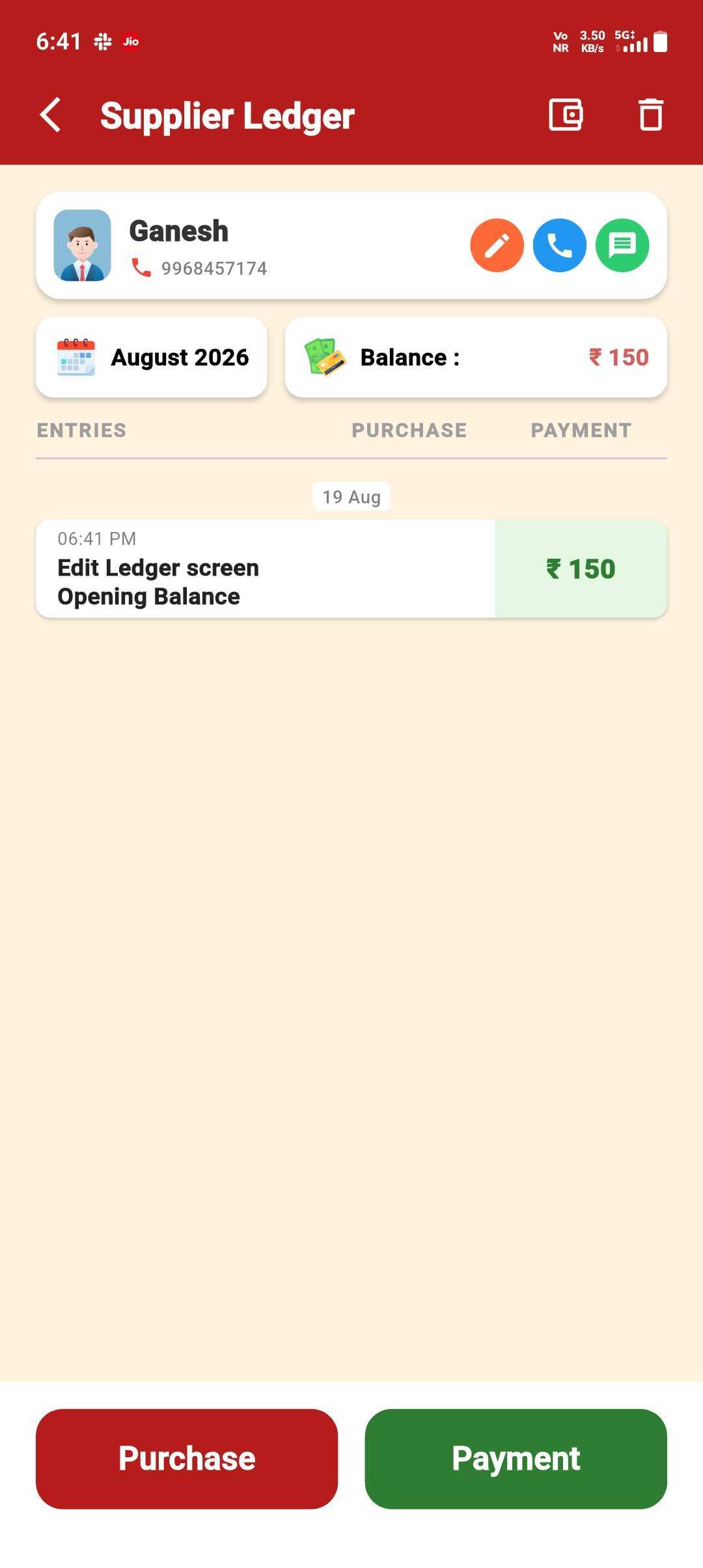 Supplier Opening Balance — Supplier Ledger Screen Opening Balance — step 7: Ledger Stays Accurate
